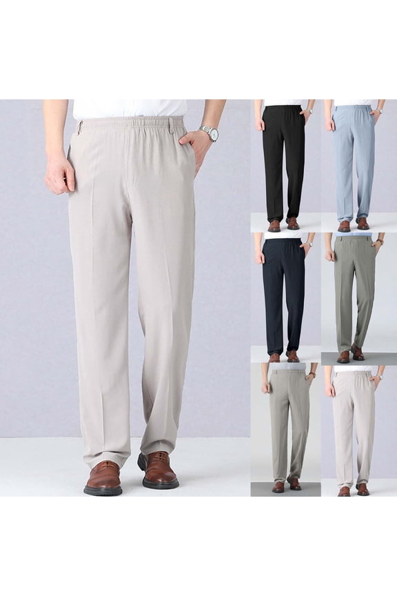 Dress Pants for Men Pleated Wide Leg Solid Button Suit Trousers Baggy Comfy Business Work High Waisted Navy XL(XL)