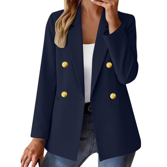 RYDCOT Dressy Blazers for Women Button Long Sleeve Lapel Business Casual office Work Suit Blazer with Pockets Navy