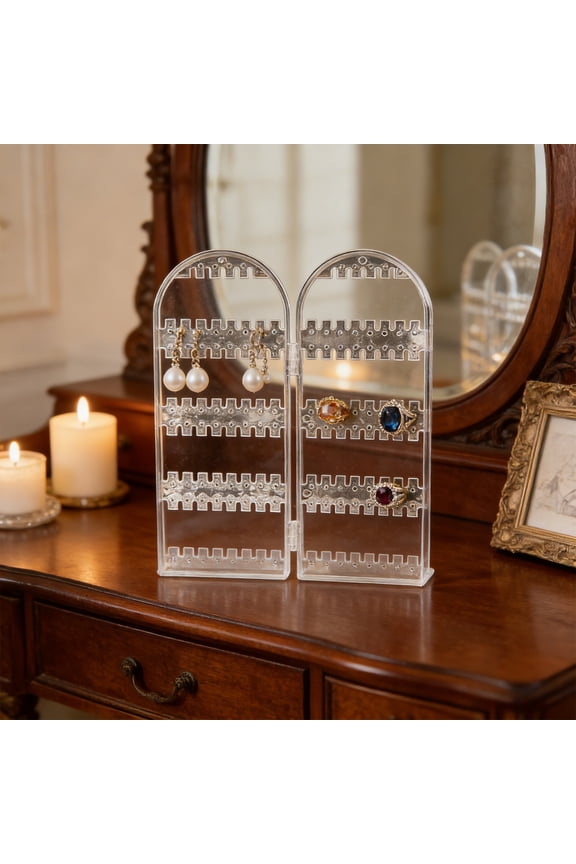 Earring Holder Organizer, Foldable Necklace Organizer Jewelry Holder,Acrylic Stud Earring Display Stands for Selling, Necklace Rack Dressing Tabletop Jewelry Display Storage Rack (1PCS)