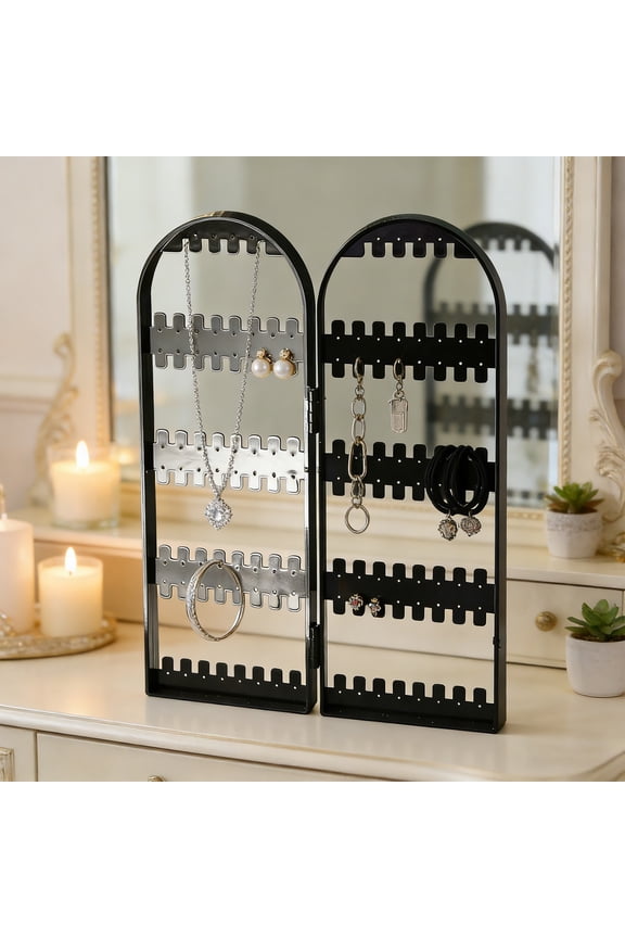 Earring Holder Organizer, Foldable Necklace Organizer Jewelry Holder,Acrylic Stud Earring Display Stands for Selling, Necklace Rack Dressing Tabletop Jewelry Display Storage Rack (1PCS)