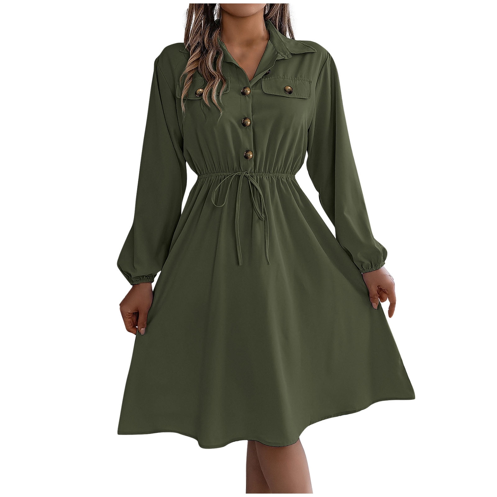 RYDCOT Fall Dresses for Women 2024 Casual Button Down Tied Waist Long  Sleeved Solid Color Lapel Shirt Dress Ladies Dresses for Church Sale or  Clearance - Walmart.com