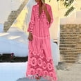 thumbnail image 1 of RYDCOT Fall Dresses for Women 2023 Casual Fashion Casual Bohemian Plus Size V-Neck Solid Color Lace Tassel Long Dress on Clearance Pink, 1 of 9
