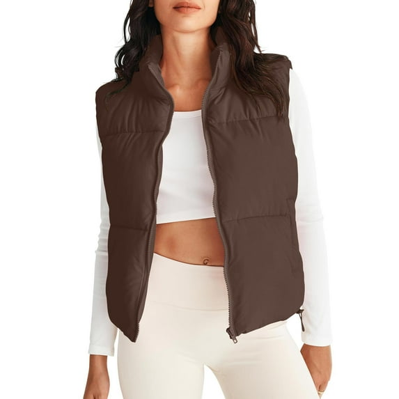 RYDCOT Fall Jackets for Women Women's Winter Outwear Quilted Stand Collar Zip Up Padded Gilet Coat with Pockets Sale or Clearance