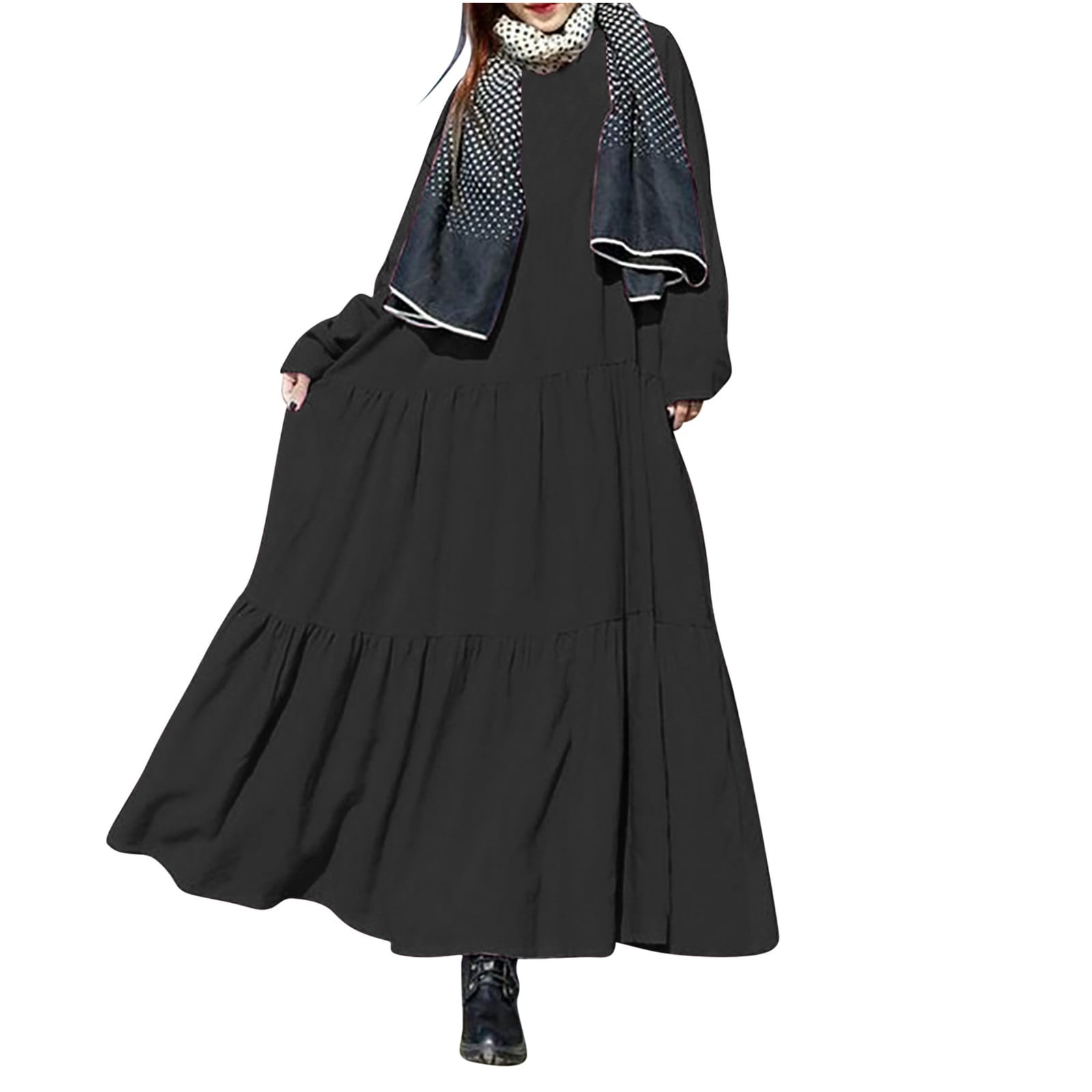 RYDCOT Fall Maxi Dresses for Women 2023 Casual Long Sleeve Solid Color