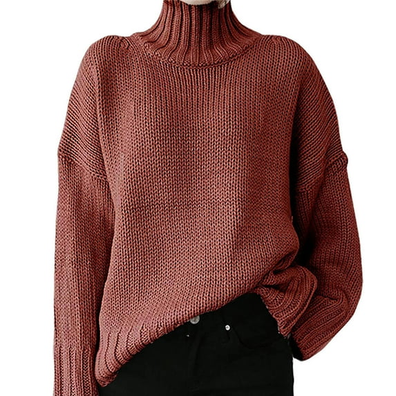 RYDCOT Fall Sweaters for Women 2023 Trendy Fashion Women Solid Long Sleeve Pullove Turtleneck-Neck Casual Sweater Tops Sale Red
