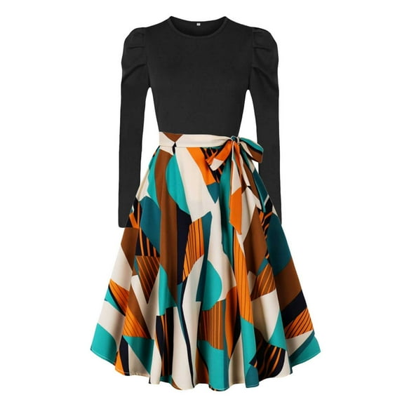 RYDCOT Fall Wedding Guest Dresses for Women1950s Vintage Christmas Dress Long Sleeve Prom Dress with Belt Elegant Dresses for Women formal Today Sales