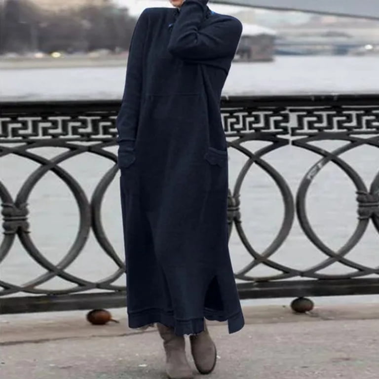 chinese dress ladies BeautyNee Women Stripe Pocket Knee Length Slim Casual Pullover Hoodie Maxi Dress  Long Sleeve Drawstring Sweatshirt Dresses Black S at Amazon Women's Clothing  store main image 0