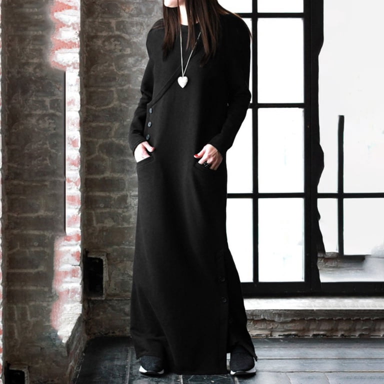 chinese dress ladies Navy Blue Warm Cotton Waffle Tier Maxi Dress 32" / Custom Height (Free)
