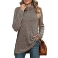 thumbnail image 1 of RYDCOT Fall Winter Tops for Women Tunic Tops Turtleneck Long Sleeve Side Split High Low Lightweight Sweaters Knit Tops for Women Basic Shirts Clearance, 1 of 8