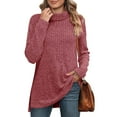 thumbnail image 1 of RYDCOT Fall Winter Tops for Women Tunic Tops Turtleneck Long Sleeve Side Split High Low Lightweight Sweaters Knit Tops for Women Basic Shirts Sale or Clearance, 1 of 8