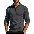 thumbnail image 1 of RYDCOT Fall and Winter Stand up Collar Men's Sweater, Quarter Zip Knitted Pullover Sweater with Pocket Dark Gray, 1 of 5