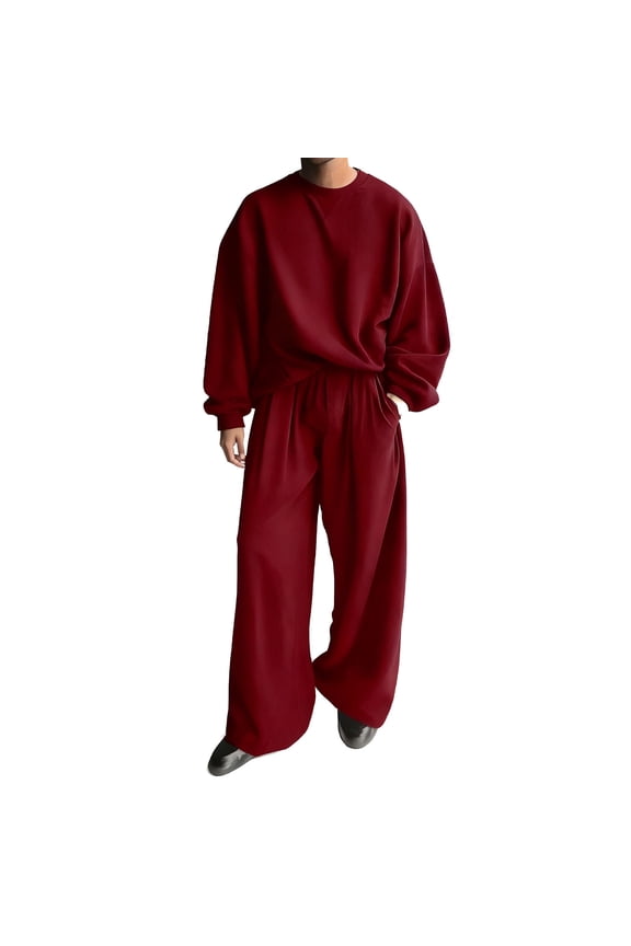 Fashion Men's Tracksuits 2 Piece Casual Athletic Sweatpants Jogging Outfits Crew Neck Long Sleeve Pullover Wide Leg Pants Track Suits for Men Set Red