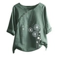 thumbnail image 1 of RYDCOT Fashion Women Button Floral Print O-Neck Short Sleeve T-Short Blouse Tops, 1 of 4