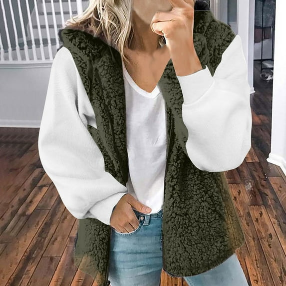 RYDCOT Fuzzy Fleece Jacket with Hood Women Zipper Sleeveless Fleece Vest Trendy Winter Warm Fuzzy Outerwear Vest Waistcoat Sale