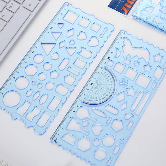 RYDCOT Geometric Drawings Templates Stencils Plastic Measuring Template Rulers, Clear Shape Template for Drawing Engineering Drafting Building School office Supplies (2 Pcs)