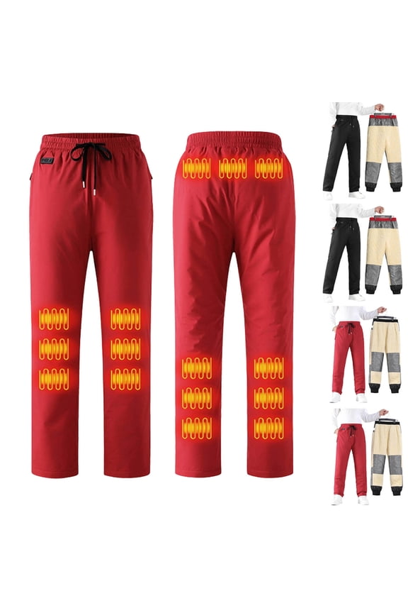 Heated Pants for Men and Women, Muti Control Switch Muti Heated Zones Straight Leg Baggy Heating thermal Sweatpants（Shipping without battery） Red