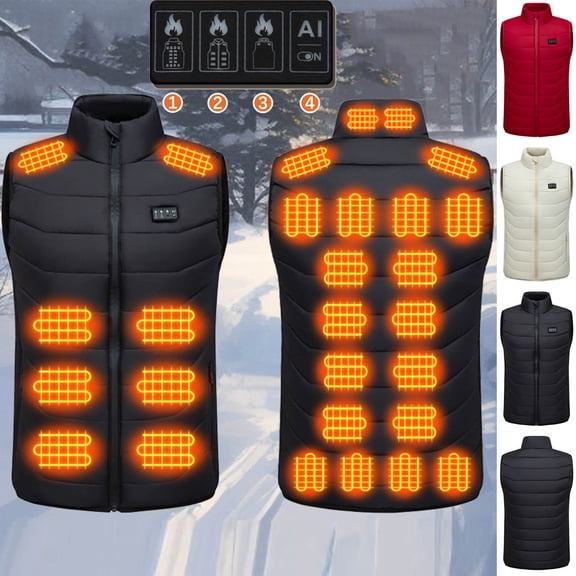 RYDCOT Heated Vest Men Women:Muti Heating Zones Electric Warming Heating Jacket Heated Vests for Winter Outdoor Skiing Sleeveless Cotton-Padded Jacket White