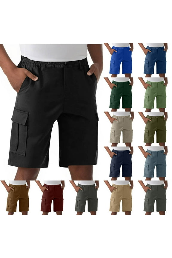 Hiking Shorts for Men Cargo Casual Lightweight Stretch Waist Multi Pockets Button Zipper Outdoor Sports Shorts Wine