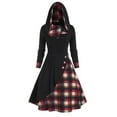 thumbnail image 1 of RYDCOT Hooded Dress Womens Fall Winter Long Sleeve Gothic Vintage Plaid Patchwork Hooded Button Down Dress Hooded Dresses on Clearance Black, 1 of 5
