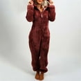 thumbnail image 1 of RYDCOT Hooded Fleece Jumpsuits Pajamas Long Sleeve One Piece Pajama Romper Overall Zip Up Playsuit Sleepwear Casual Winter Warm Rompe Sleepwear Sale, 1 of 6