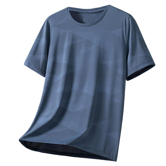 RYDCOT Ice Silk Shirts for Men Short Sleeve Casual T-Shirt Men's Basic Tee Summer Quick Drying T-Shirt Blue