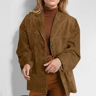 SOMTHRON Women's Oversized Faux Suede Jacket - Button Down Blazer Coat For Fall & Winter