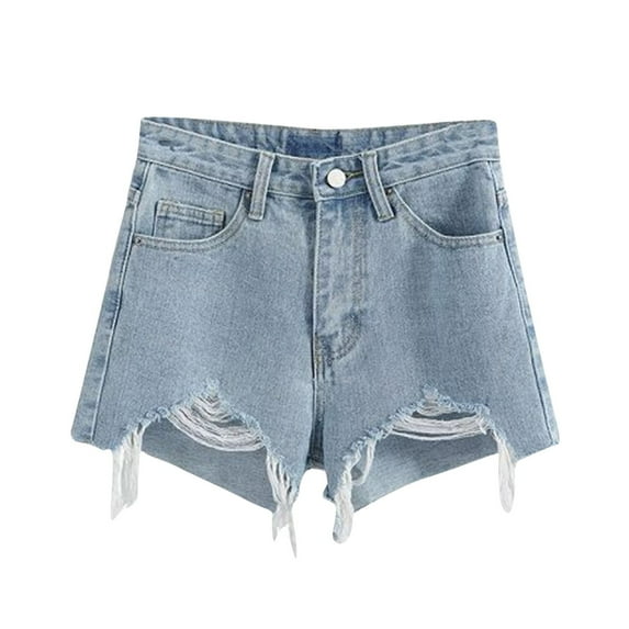 RYDCOT Jean Shorts for Women High Waisted Stretchy Denim Shorts Ripped Frayed Raw Hem Summer Casual Shorts Light Blue