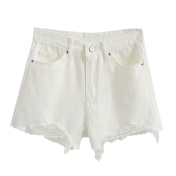 RYDCOT Jean Shorts for Women High Waisted Stretchy Denim Shorts Ripped Frayed Raw Hem Summer Casual Shorts White