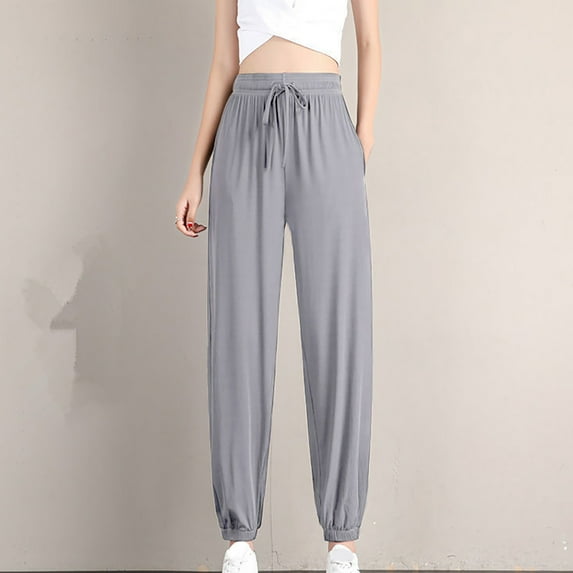 RYDCOT Jogger Pants for Women High Waist Ice Silk Pants Elastic Waist Drawstring Running Sweatpants with Pockets Lounge Wear on Clearance