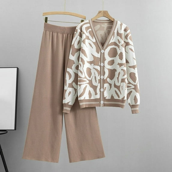 RYDCOT Knit Lounge Sets for Women 2 Piece Long Pants Women's Sweater Sets 2 Piece Outfits Button Down Cardigans Wide Leg Pants Winter Outfits Sale