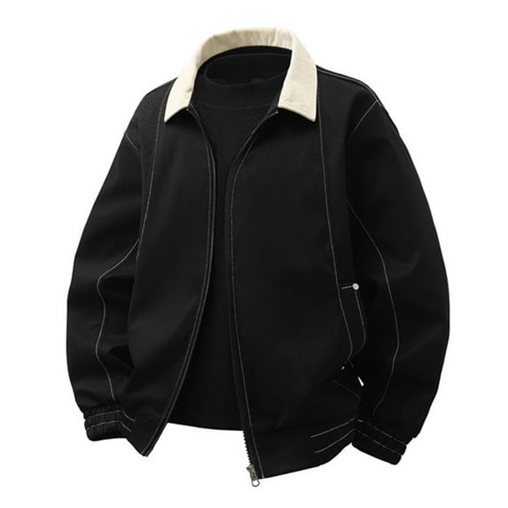 RYDCOT Men's Casual Fashion Workwear Jacket Solid Color Long Sleeved Full Zip Lapel Top Black