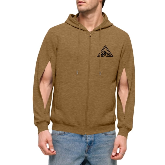 RYDCOT Lightweight Jersey Zip Hoodie for Men – Full Zip Casual Graphics Cotton Hoodie, Soft Long Sleeve Zipper with Both Arms Open Coffee