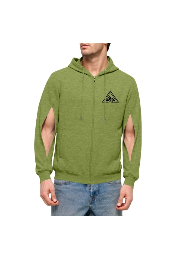 Lightweight Jersey Zip Hoodie for Men – Full Zip Casual Graphics Cotton Hoodie, Soft Long Sleeve Zipper with Both Arms Open Green