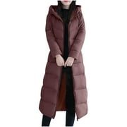 RYDCOT Long Coat for Women Clearance Womens Winter Fashion Hooded Coat Quilted Long Puffer Jackets Waterproof Warm Maxi Length Parka Coats Outwear Clearance