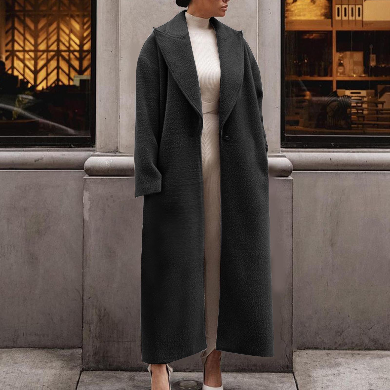 RYDCOT Long Coats for Women Winter Wool Plus Size Trench Coats Lapel
