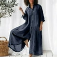 thumbnail image 1 of RYDCOT Long Sleeve Jumpsuits for Women Casual Summer Rompers Cotton Linen Button Down Baggy Overalls Wide Leg Long Pant Jumpers with Pockets Clearance Navy, 1 of 6