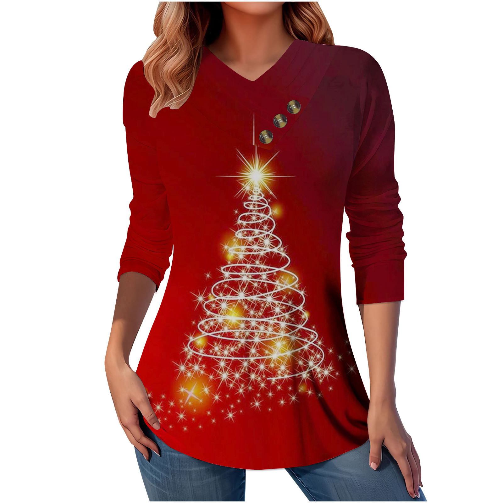 RYDCOT Long Sleeve Tunic Tops for Women Christmas Shirts for Women V