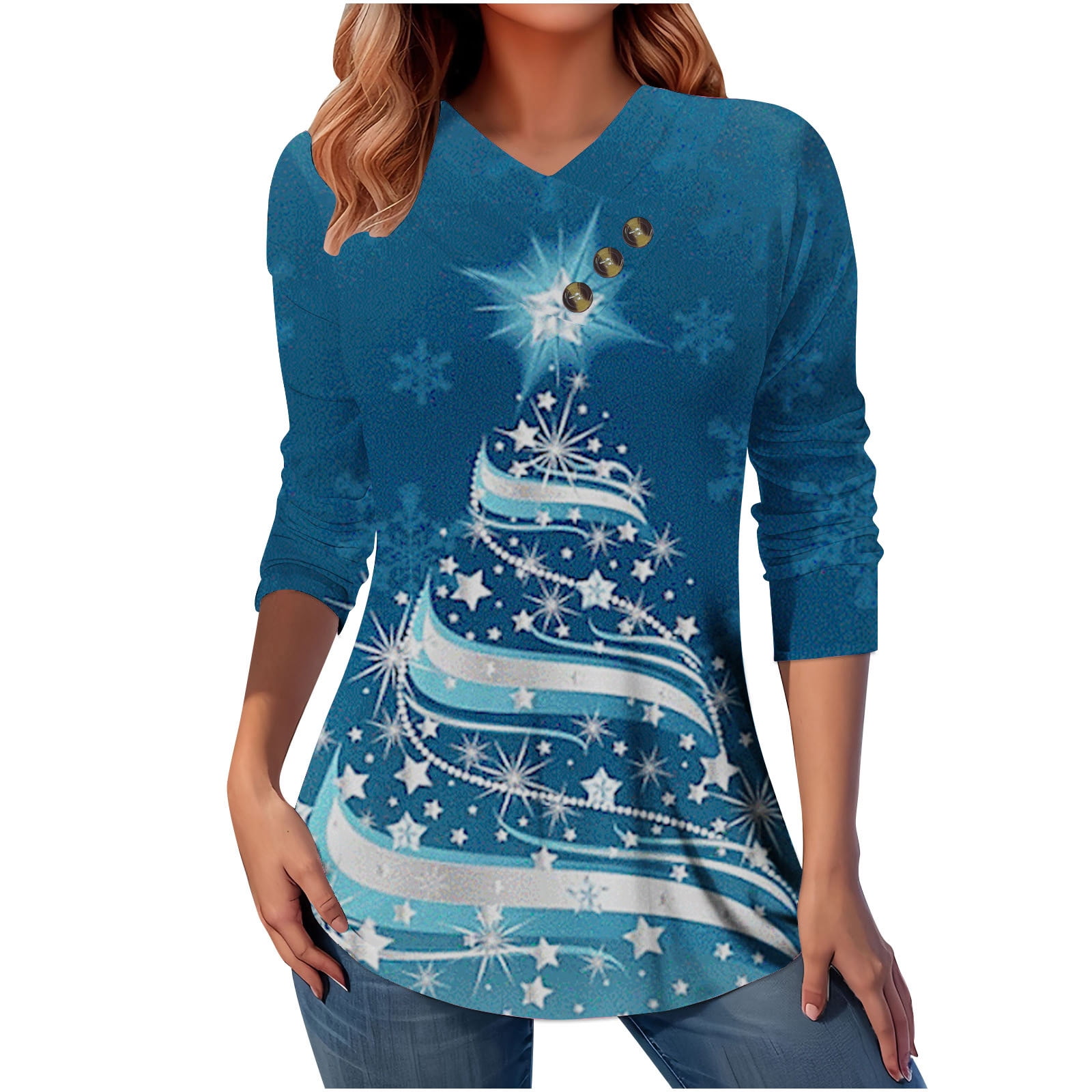 RYDCOT Long Sleeve Tunic Tops for Women Christmas Shirts for Women V