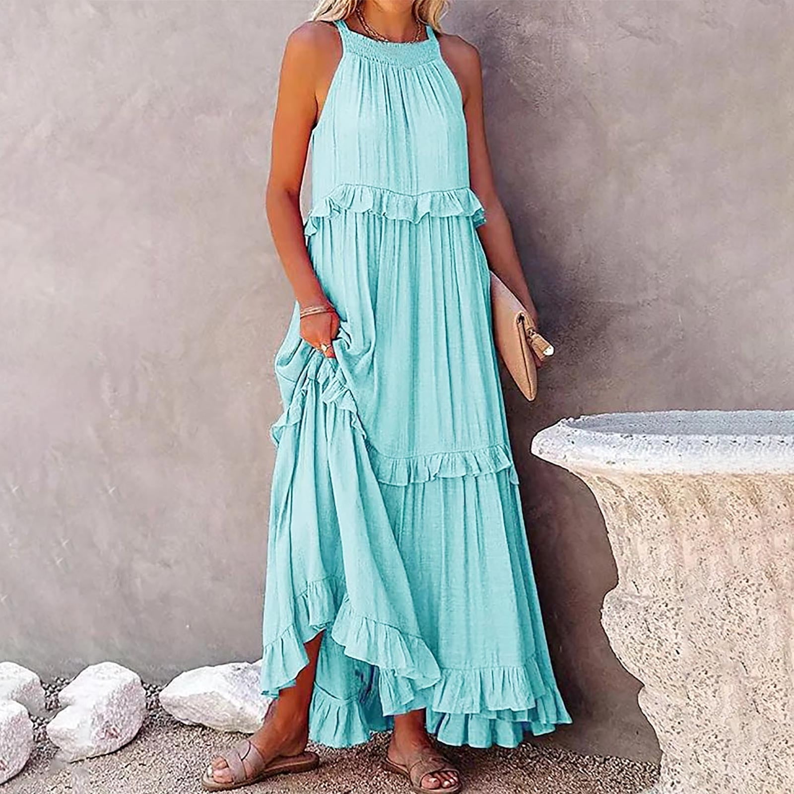 Rydcot Long Summer Dresses For Women 2024 Sleeveless Halter Maxi Dress