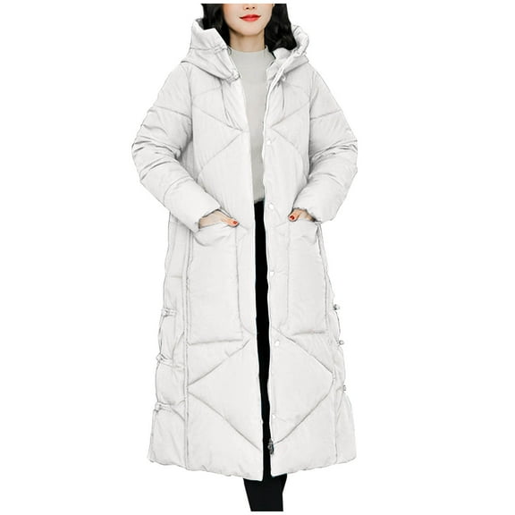 RYDCOT Long Winter Coats for Women 2024 Clearance Casual Thicker Winter Down Cotton Jacket Coat Overcoat with Hooded Winter Clothes Trendy Outwear Sale
