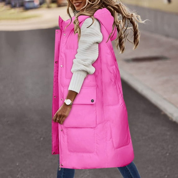 RYDCOT Long Winter Coats for Women Clearance Puffer Jacket Warm Pocket Hooded Coat Long Jacket Winter Sleeveless Down Parkas Coat Outwear on Clearance