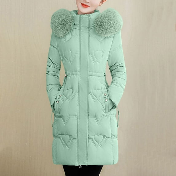 RYDCOT Long Winter Coats for Women Clearance Long Sleeve Warm Faux Fur Hooded Jacket Zipper Thickened Warm Cotton-Padded Coat Outwear Sale or Clearance