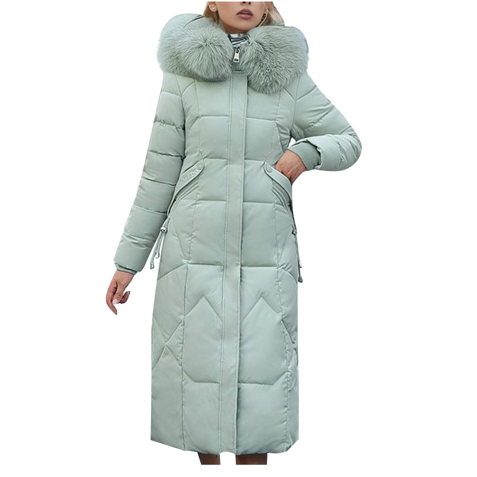 RYDCOT Long Winter Coats for Women Plus Size Thicken Puffer Coat Warm Jacket with Faux faux fur Hood Puffer Windproof Warm Down Coats Outwear on Clearance Walmart