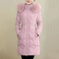 thumbnail image 1 of RYDCOT Long Winter Coats for Women Clearance Long Sleeve Warm Faux Fur Hooded Jacket Zipper Thickened Warm Cotton-Padded Coat Outwear Sale, 1 of 8