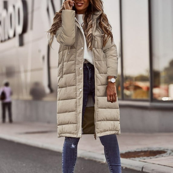 RYDCOT Long Winter Coats for Women Clearance Warm Long Sleeve Zipper Coat Hoodies Jacket Winter Outwear Long Down Jackets Puffer Jacket Sale