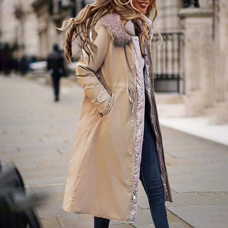 RYDCOT Long Winter Coats for Women Knee Length Down Jacket Women Puffer  Coat Cotton-Padded Jacket Elegant Warm Overcoat for Winter Clearance