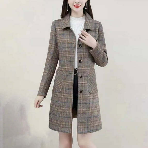 RYDCOT Long Winter Pea Coats for Women Elegant Long Sleeve Single Breasted Woolen Trench Coat Notch Lapel Ladies Coats Overcoat with Pockets Clearance