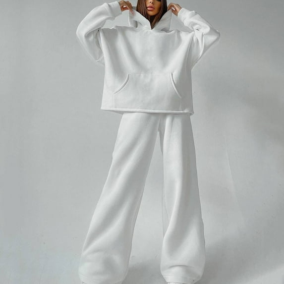 RYDCOT Lounge Sets for Women Two Piece Outfits Womens Hoodies Sweatsuit Set 2 Piece Long Sleeve Sweatshirts with Wide Leg Pants Sweater Sets on Clearance