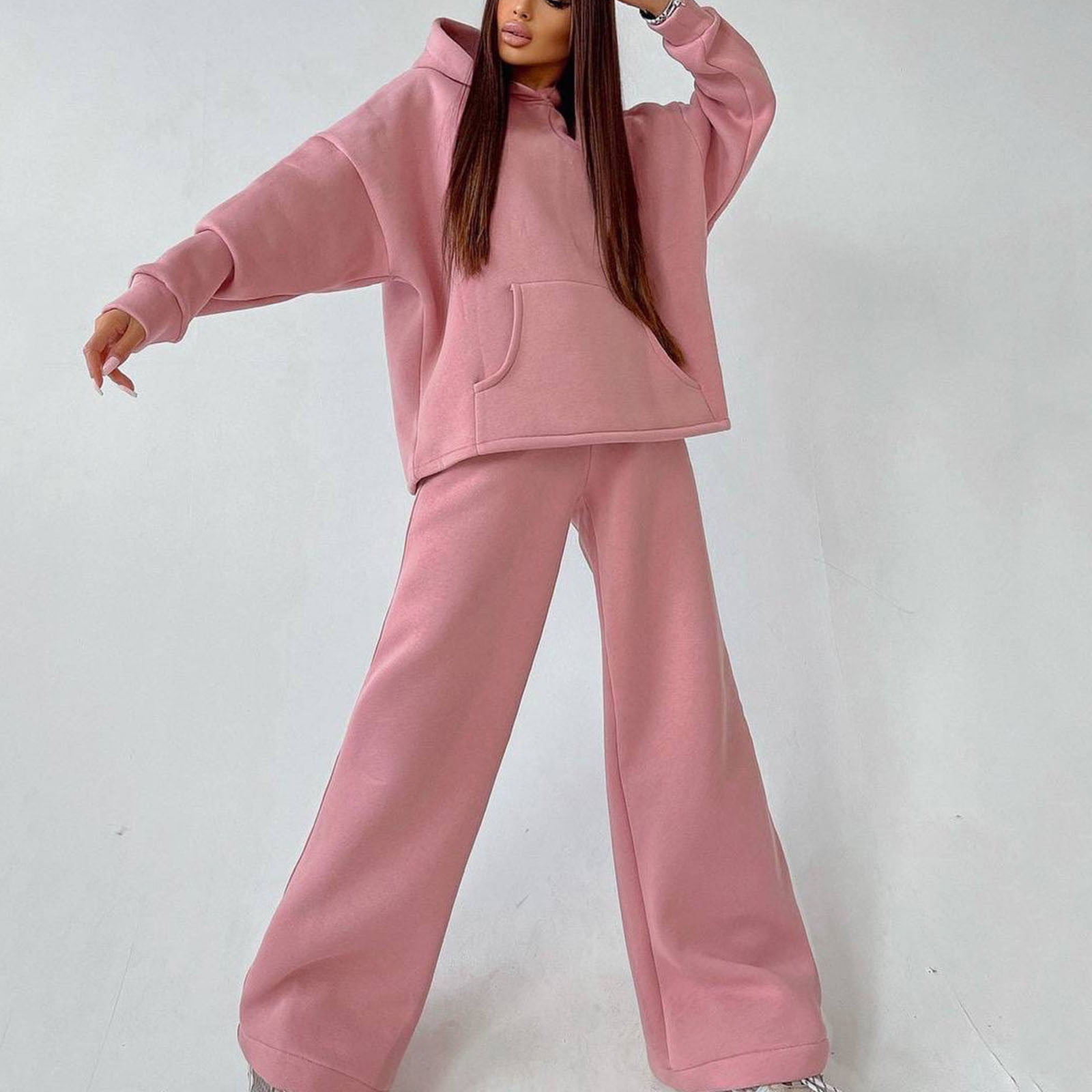 Damen Samt Hoodie Und Weite Hose Set – Bequemes Lounge Outfit