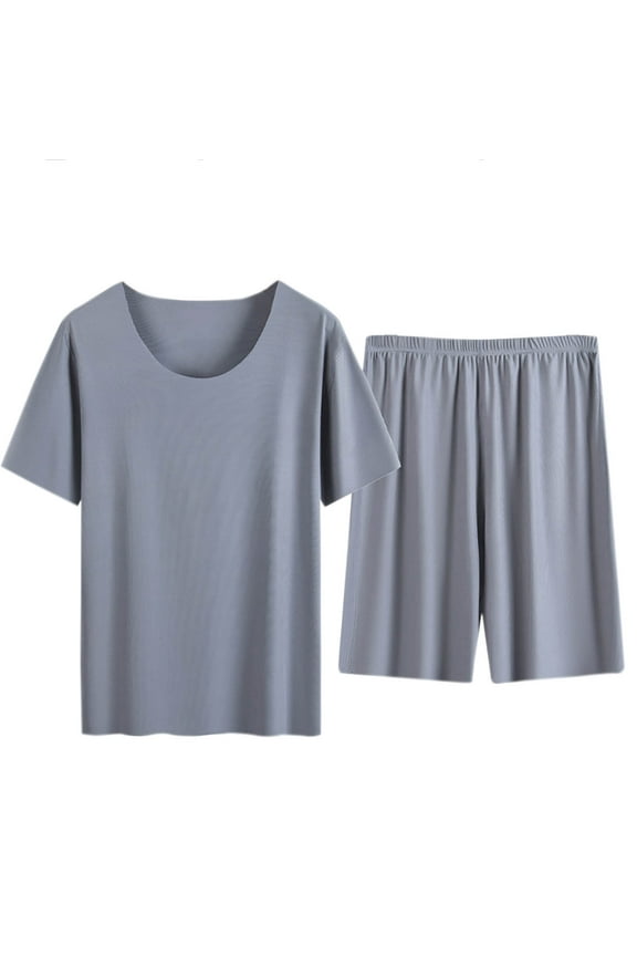 Matching Pajamas for Couples 2 Piece Lounge Set Ice Silk Pajama Set Matching Tops and Shorts Soft Sleepwear Gray